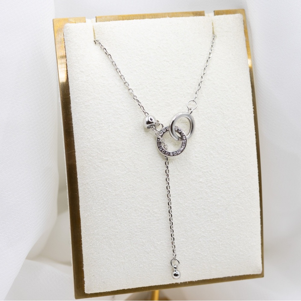 Gold Adjustable Necklace with Interlocking Crystal  Zirconia Rhinestone Circle
